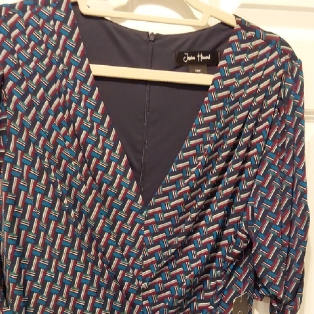 New Jessica Howard Navy/Multi Midi Dress 16W. PLUS. Side Pockets, Back Zip - Picture 6 of 6
